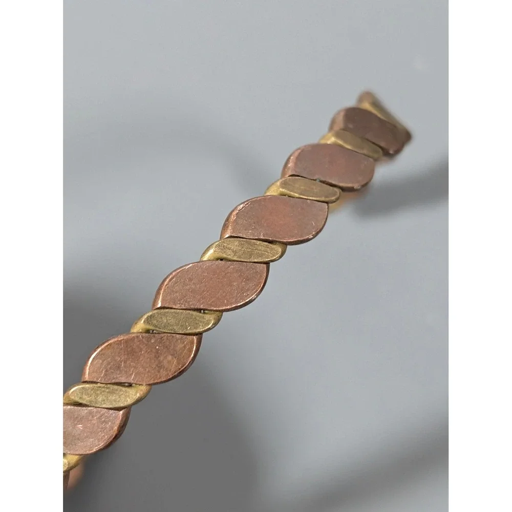 Vintage Copper Brass Twisted Cuff Bracelet Mixed Metal Artisan Boho 7